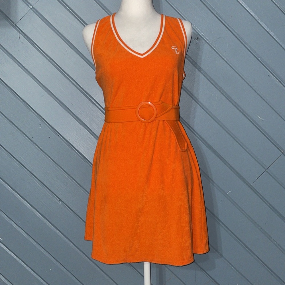 Trina Turk Tennis retro orange terry cloth dress with belt